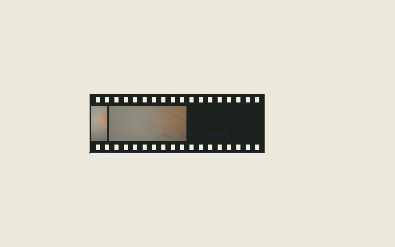 The letter unspools into a strip of film. The frames hold no pictures, only light: grain, a scratch, warm light leaks at their edges.