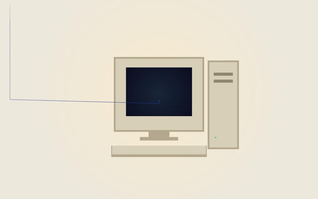 A beige 1990s home computer. The view pushes into its screen.