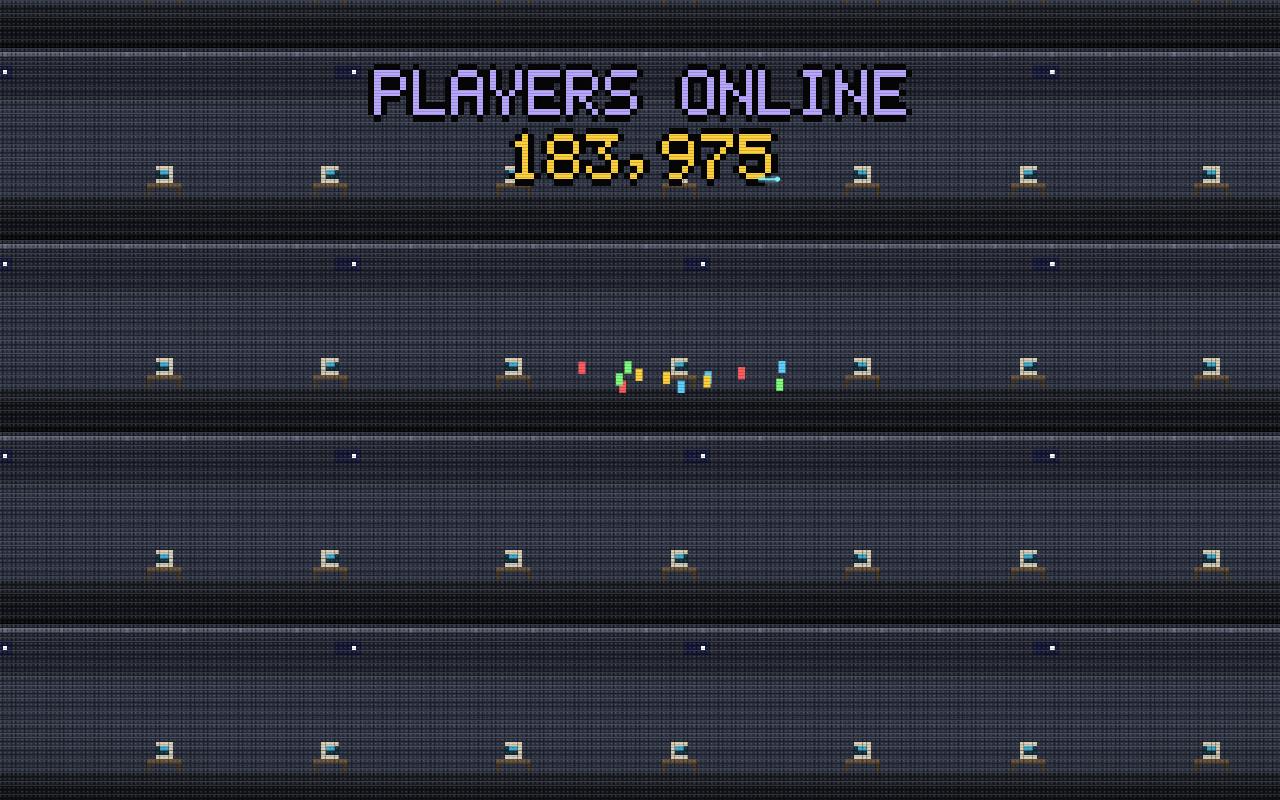 One room of players becomes many rooms, repeated; a counter of players online climbs.