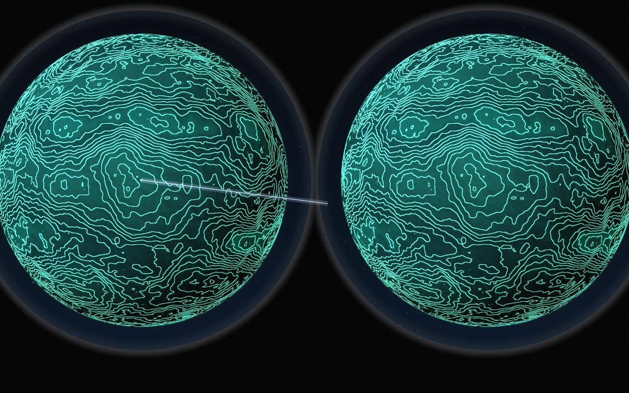 The two lenses open into a headset’s view: the moon in each eye, black around them.